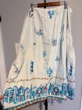 Marsh Landing Light Blue Maxi Skirt with Painted Village Border
